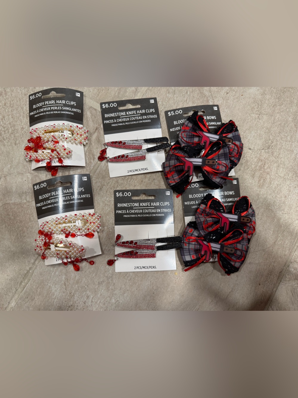 Halloween Red Plaid Bow Hair Clips with Red & Pearl Bead Clips